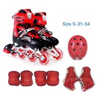 ราคา รองเท้าสเก็ต รองเท้าโรลเลอร์สเก็ต Skate Size S-31-34 สีแดง พร้อมชุดป้องกัน 1ชุด PU (1107619033)
