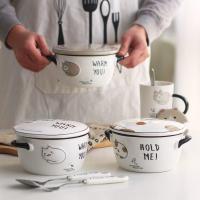 ราคา ชาม ชามเซรามิค ถ้วยเซรามิค (ลายน้องแมว) เข้าไมโครเวฟได้ ชามกระเบื้อง ชามบะหมี่ ถ้วยมาม่า พร้อมฝาปิด (4357340893)