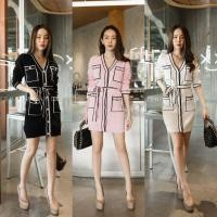 ราคา ️VSHOPBRAND #8400 เดรสแต่งกระดุมหน้า เดรสสั้น มินิเดรส ชุดไปเที่ยว เดรสไหมพรม ชุดทำงาน ชุดไปงาน (4091231305)
