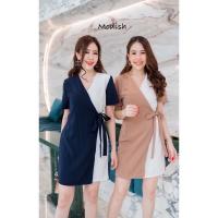 ราคา เดรสไขว้ทูโทนเเขนสั้น แต่งสลับสี ทรงป้าย ป้าย modish (901908020)