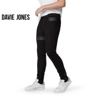 ราคา DAVIE JONES กางเกงจ็อกเกอร์ ยีนส์ เอวยางยืด ขาจั๊ม คาดหนัง Drawstring Denim Joggers in black GP0090BK (1973146034)