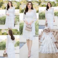 ราคา พร้อมส่ง S-2XLป้าย Orange Juiceเดรสสั้น เดรสลูกไม้แขนยาว สีขาว ผ้าดีมาก (23034357027)