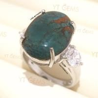 ราคา แหวนเทอร์ควอยส์ ข้างเพชร แหวนเงินแท้ ชุบทองคำขาว เทอร์ควอยส์แท้ YTG-11657 (17777251281)