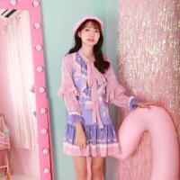 ราคา เดรสพิมพ์ลายตุ๊กตาบลายด์ ทรงสวย น่ารัก งานป้าย แบรนด์ Macaron (สี 4 สี)✨ (2319649628)