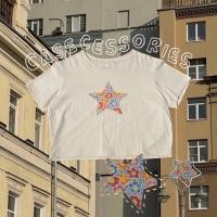 ราคา เสื้อครอป เพ้นท์ลายดาวดอกไม้ [แถมฟรีสร้อยคอ1เส้น!!] (22367807060)