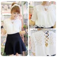 ราคา ⚡️โล๊ะล้างสต๊อก⚡️เสื้อแขนสั้นผ้าชีฟองสีดำ ต่อลูกไม้ช่วงบน กับดีเทลเย็บไขว้ด้านหลังเก๋ๆ (1073182705)