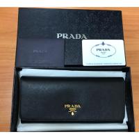 ราคา New Prada 1M1132 Saffiano Leather Long Fold Wallet- Black (392858511)