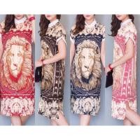 ราคา เดรสผ้าชีฟอง อย่างดี คอจีน กระดุมหน้า ผ่าชายด้านข้าง ปริ้นลายสิงโตเก๋ๆ สไตล์ versace ทั้งตัว เนื้อผ้าเบา ใส่สบาย (606527227)