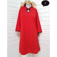 ราคา ชุดเดรสคอจีน แขนสามส่วน ผ้ายืดนำเข้า สีแดง (9115977335)