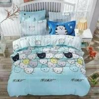 ราคา ชุดเครื่องนอนลายหน้าแมวพื้นฟ้า(ผ้านวมขนาด 6ฟุต) (911609496)