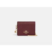ราคา แท้!! Box set กระเป๋าสตางค์สะพาย Coach Mini Wallet On A Chain สีแดง black cherry ใหม่ (18280427900)
