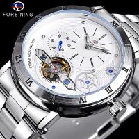 ราคา Forsining นาฬิกาข้อมืออัตโนมัติ สายสแตนเลส หน้าปัดสีขาว สีเงิน สําหรับผู้ชาย (10099112094)