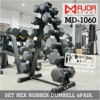 ราคา ดัมเบลหกเหลี่ยมหุ้มยาง ชุด 136Kg. พร้อมชั้นวางดัมเบลเหล็ก 6คู่ ทรงA รุ่น MD-1060 (3609194998)