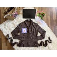 ราคา เสื้อแขนยาวคอวี สีน้ำตาลเข้ม ผูกโบว์ด้านหลัง (21428198208)