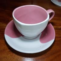 ราคา แก้วกาแฟ พร้อมจานรอง เซรามิค สีชมพูขาว (22314039950)