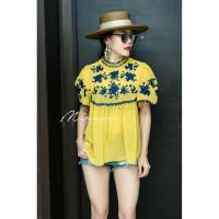 ราคา เสื้อลายปักดอกไม้ ผ้าโปร่งจุดกลมนูนป้ายMirrorsister เสื้อแฟชั่น ชุดไปงาน ชุดทำงาน mirrorsister งานปัก (2122899542)