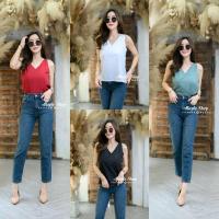 ราคา เสื้อคอวีแขนกุดสีพื้น ผ้าไหมญี่ปุ่น (5280981344)