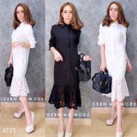 ราคา เดรสเชิ้ตคอปก ตัดต่อชายลูกไม้ (258485024)