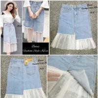 ราคา กระโปรงยีนส์ ทรง A ผ่าหน้า แต่งผ้ามุ้ง ซีทรูสีขาว เนื้อยีนส์เป็นผ้าด้าน!!! ไม่ยืดจร้า (1480748314)