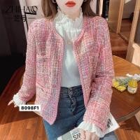 ราคา เสื้อคลุมทวิตแขนยาว คอกลม แต่งเปียรอบตัว ผ้าเลื่อมกากเพชร #8098 (17823803561)