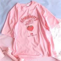 ราคา 【Hot】Sweet Strawberry Milk Cute Cartoon Graphic Pink Girls Summer Streetwear Casual Top Japan Fun Kawaii Casual Vintage (10196938621)