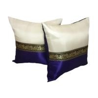 ราคา (เฉพาะปลอก) ชุดปลอกหมอน 2 ชิ้น สไตล์ลายคาดช้างไทย สีม่วง (Thai Twin Pillow Cover) (17380985642)