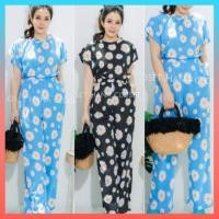 ราคา อก > 46 Set ชุดเข้าเซท เสื้อลายดอก สาวอวบ เสื้อยืด แขนสั้น กางเกงขายาว เอวสูง คนอ้วน สีฟ้า ดำ ราคาถูก พร้อมส่ง (4140276389)