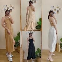 ราคา ENมินิเดรสติดกระดุมเรียงด้านหน้า เว้าหลัง มีเชือกผูกมินิโบว์ เดรสสายเดี่ยวโชว์หลัง เดรสยาว (20061512485)