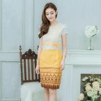 ราคา เดรสผ้าไทยสีเหลืองลูกไม้โบว์ข้าง (1297410781)