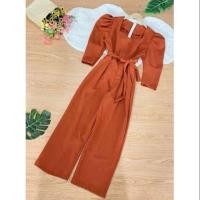 ราคา จั้มสูท ผ้าวูลเวฟ ซิปหลัง แขนยก เชือกผูกเอว กระเป๋าข้าง (7239081020)