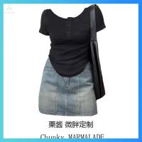 ราคา ชุดเซ็ทสาวอวบ ชุดเซ็ทคนอ้วน เสื้อยืดแขนสั้นสีดำแขนสั้นสำหรับสาวอวบไซส์ใหญ่คลุมสะโพกกระโปรงเอวสูงใส่แล้วดูผอมอินเทรนด์ (21382224645)