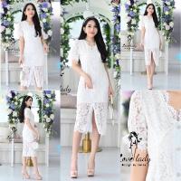 ราคา ป้าย Love Lady เดรสลูกไม้ฉลุลาย ทรงผ่าหน้า คอวี แขนตุ๊กตา แต่งกระดุมเพชร สวยมาก ใส่ไปวัด งานบุญ งานแต่ง (12040091147)