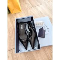 ราคา used Prada Brushed Leather Slingback Black Authentic 100 % Sz.38 (24cm) (22176098508)