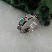 ราคา แหวนเงินแท้ ประดับพลอย9 สี แท้ทุกเม็ด ลงยา (364418434)