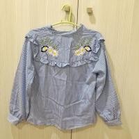 ราคา เสื้อลายทางสีฟ้าปักดอกไม้ ส่งฟรี ลทบ☘️ (1564893111)