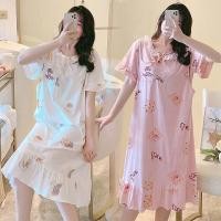 ราคา ชุดนอนให้นมบุตร! ผ้าฝ้ายหลวมหญิงตั้งครรภ์ชุดนอนน่ารักแขนสั้นกระโปรงพยาบาล M-3XL (6123578210)