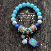 ราคา aquamarine หินเพิ่มเสน่ห์ กำไลหินเนปาลนำเข้าแท้ หินทิเบต หินนำโชค หินมงคล⚫⚪ (15389498013)