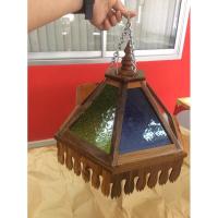 ราคา โคมไฟไม้สักแบบแขวนผนัง เพดาน แต่งกระจกสี (4762090501)