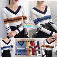 ราคา Vogue พร้อมส่งเสื้อแขนยาวไหมพรมคอวีร้านโว๊ก( N​260 )​-N (9302657439)