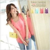 ราคา เสื้อแขนกุดสีชมพูพีช เย็บแต่งระบายและตีเกร็ด ผ้าชีฟองเนื้อดี ใส่สบาย เก๋น่ารัก (1589185645)