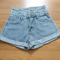 ราคา กางเกงยีนส์ขาสั้นพับขา 3กระดุม เอวสูง (19281649585)