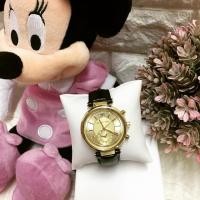 ราคา ⌚️นาฬิกาคุณผู้หญิง MICHAEL KORS LADIES SAWYER CHRONOGRAPH WATCH (MK2433) สายหนังสีดำ หน้าปัดสีทองขนาด 38 มม. (960172453)