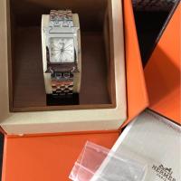 ราคา Hermes watch h hour สายเหล็กหน้าปัดขาว ของแท้! อุปกรณ์ครบ (1196348314)