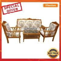ราคา ชุดรับแขกไม้สัก สายไหมแกะลาย หุ้มผ้าลายหลุยส์กันน้ำ ราคาโปรโมชั่นลดพิเศษ (1013739005)