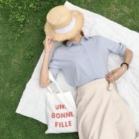 ราคา (พร้อมส่ง-สีครีม)เสื้อยืดคอปกสีพาสเทล แขน3ส่วน (271025413)