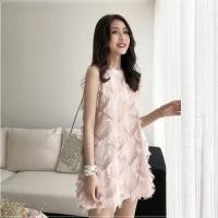 ราคา เดรสกระโปรงสั้น แขนกุด ผ้าขนนก (4104694564)