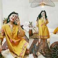 ราคา Mini Bohemian dress : มินิเดรสสั้นไปทะเล หรือเสื้อตัวยาว ผ้าฝ้ายงานปักลายสไตล์โบฮีเมียน แขนบอลลูนสั้น (15025375555)