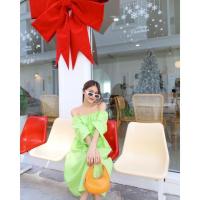ราคา เดรสปาดไหล่ สีเขียวมะนาวสดใส (20854212803)