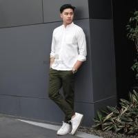 ราคา เสื้อเชิ้ตคอจีนแขนยาวสีขาว ทรงเข้ารูป สลิมฟิต Slim-Fit ผ้าOxford เสื้อเชิ้ตผู้ชายคอจีน (1184662241)