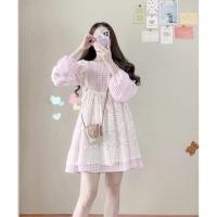 ราคา ✨Used✨เดรสตารางชมพูพร้อมเสื้อลูกไม้ งานเซ็ท2ชิ้น ป้าย Ploypa Studio (22308158476)